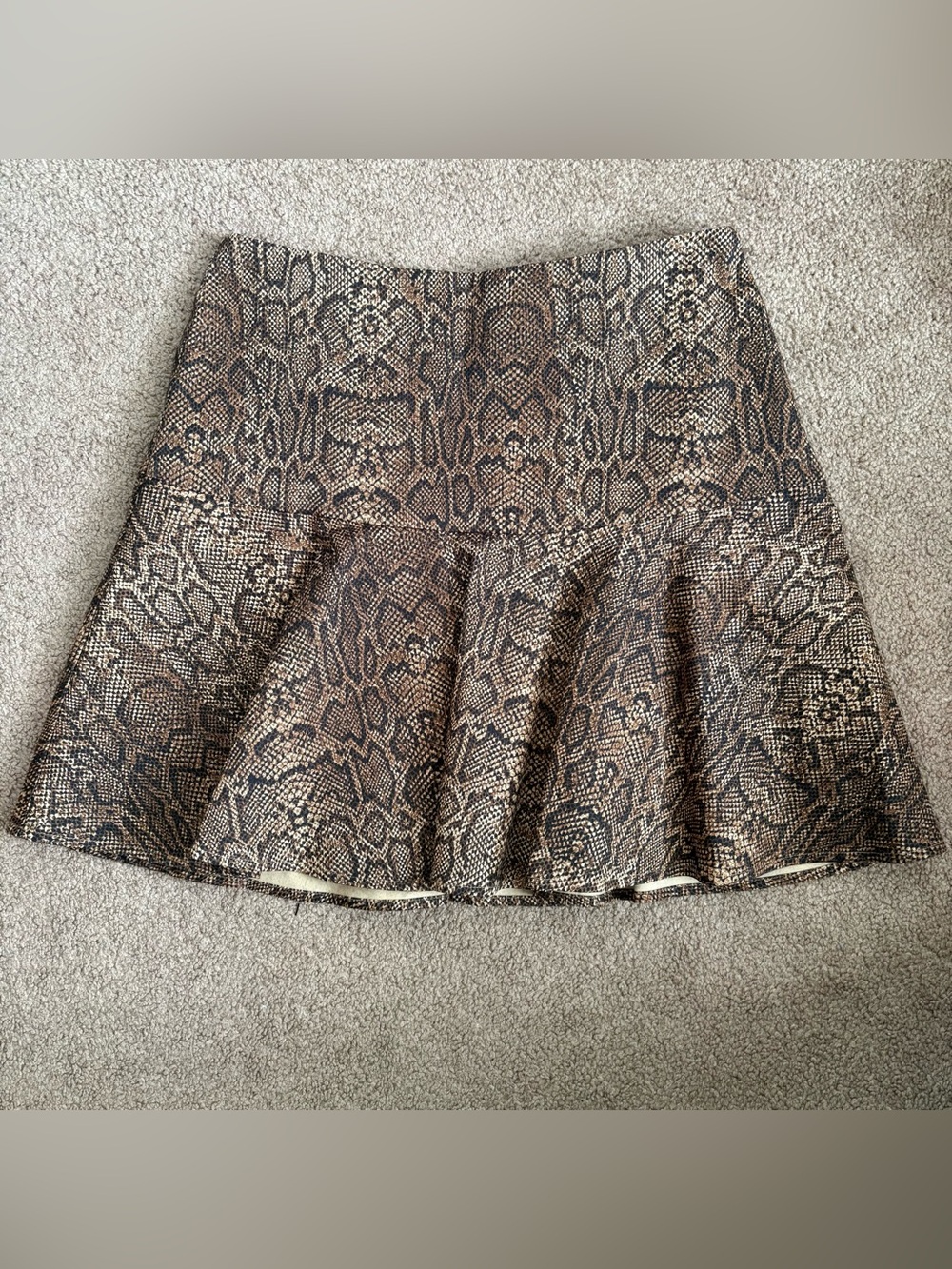 Joie Brown Black Snakeskin Jacquard Lined A-Line Short Zip Skirt Women’s 10